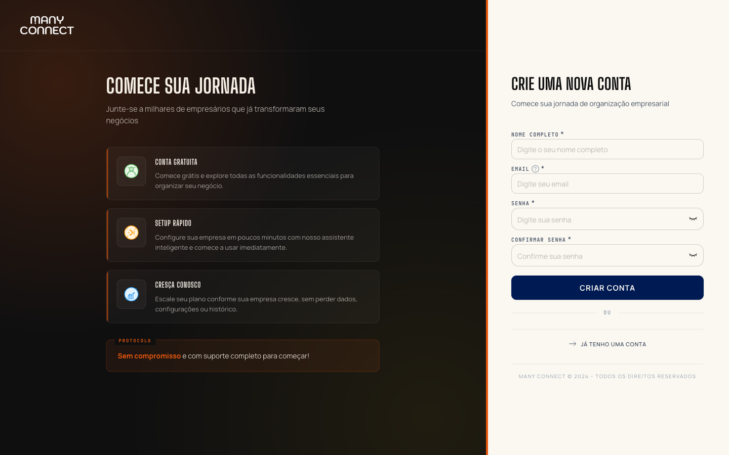 Tela inicial de criação de conta no Portal Workshop