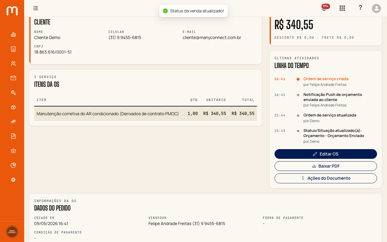 Modal de confirmação de alteração de situação com botão Confirmar
